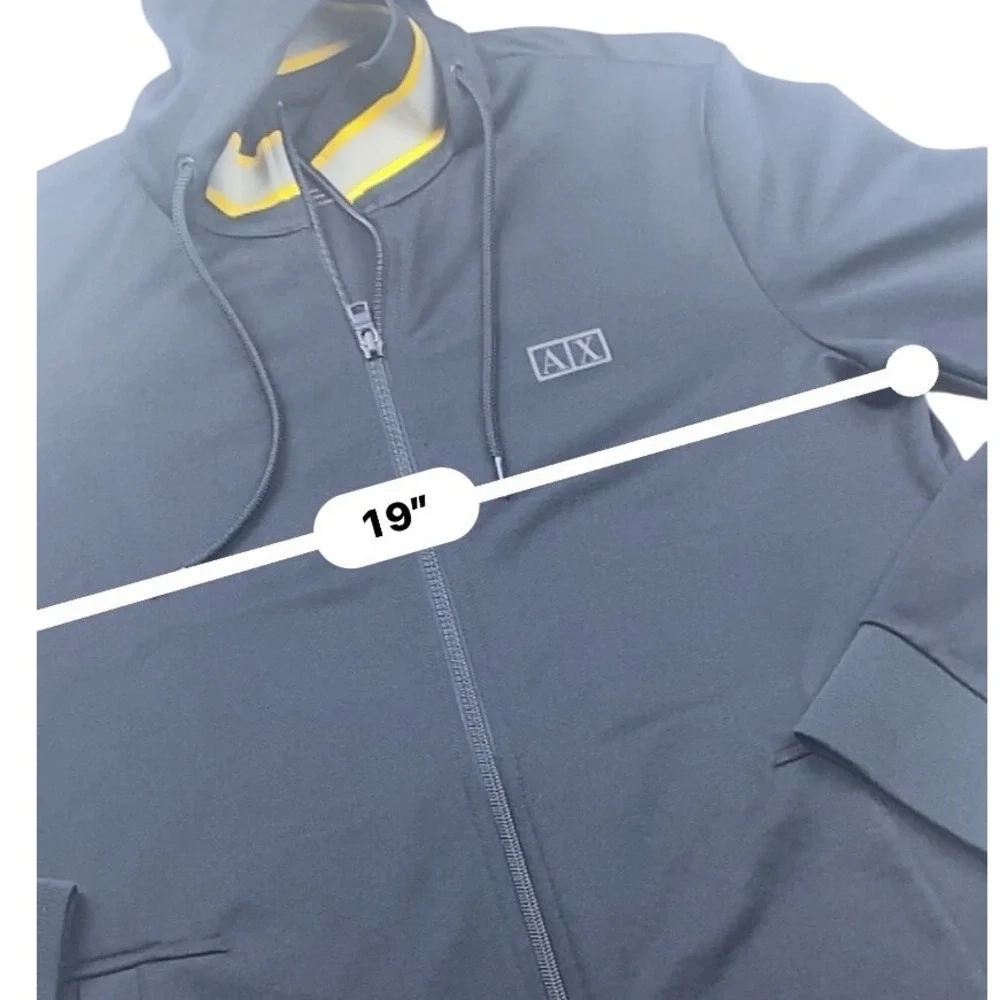 Armani Exchange AX Mens Navy Blue Full Zip Striped Trim Hoodie Sweatshirt M
